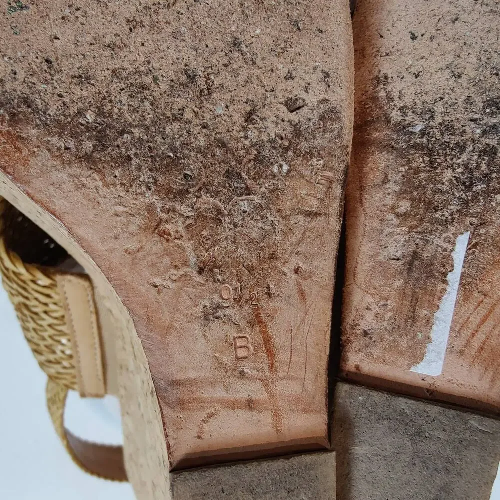 Loeffler Randall Women's Sz 9.5 Lake Strappy Woven Cork High Wedge Sandal Tan